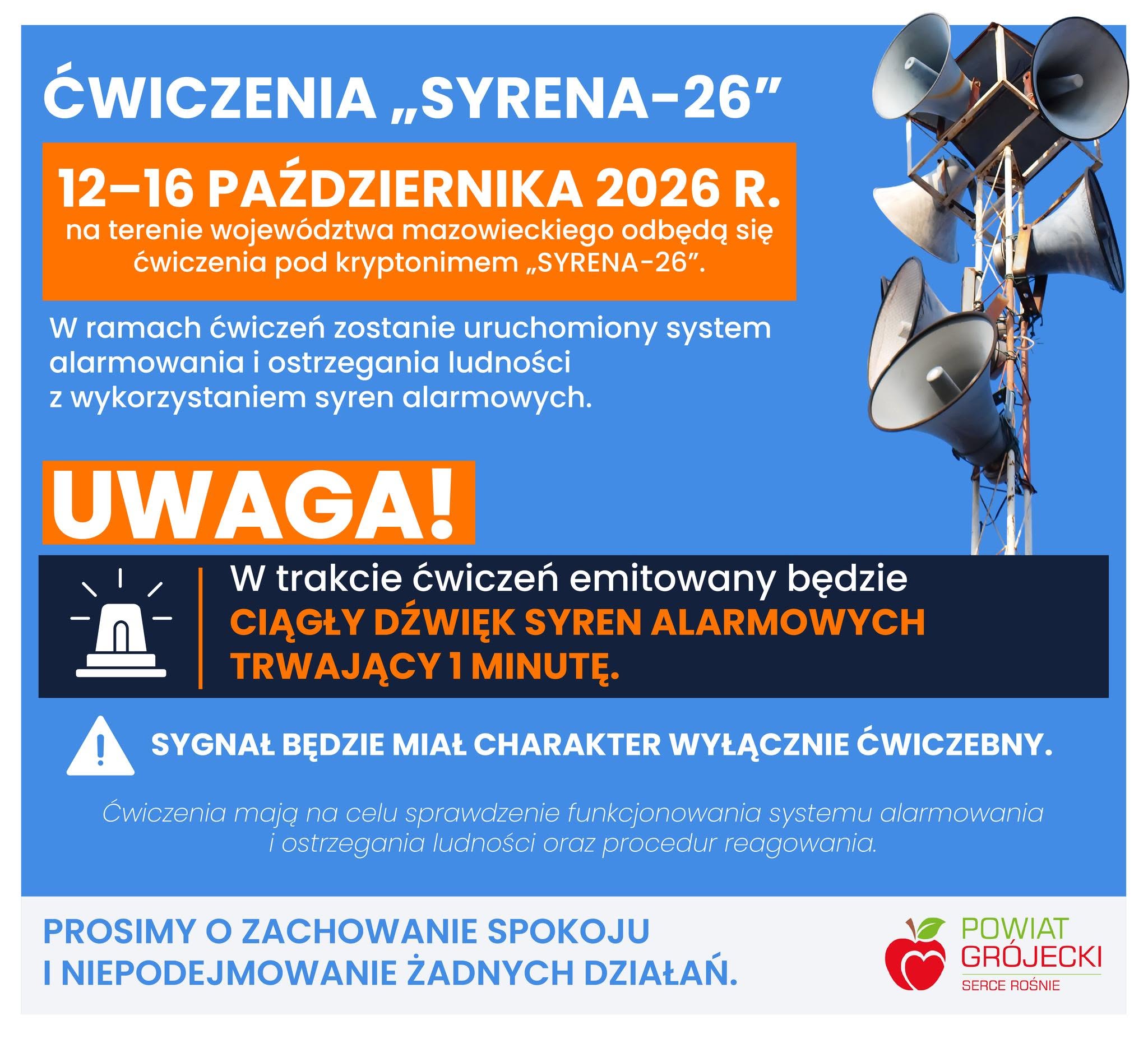 Ikona do artykułu: UWAGA! ĆWICZENIE SYRENA-26 - URUCHOMIENIE SYREN ALARMOWYCH
